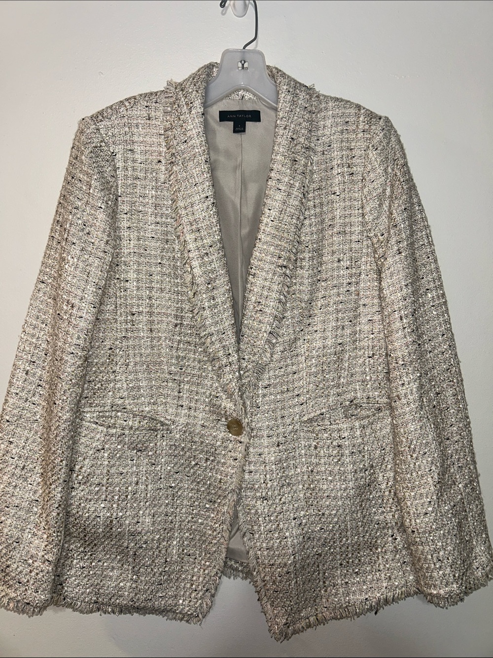 Ann Taylor Cream Tweed Single-Button Blazer